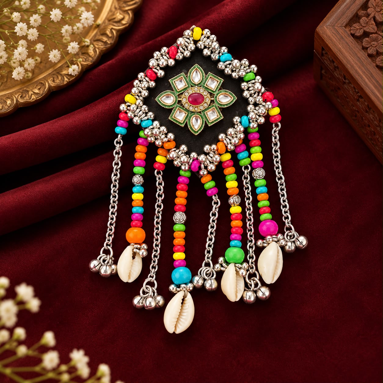 Multicolour Beaded Oxidised Statement Necklace