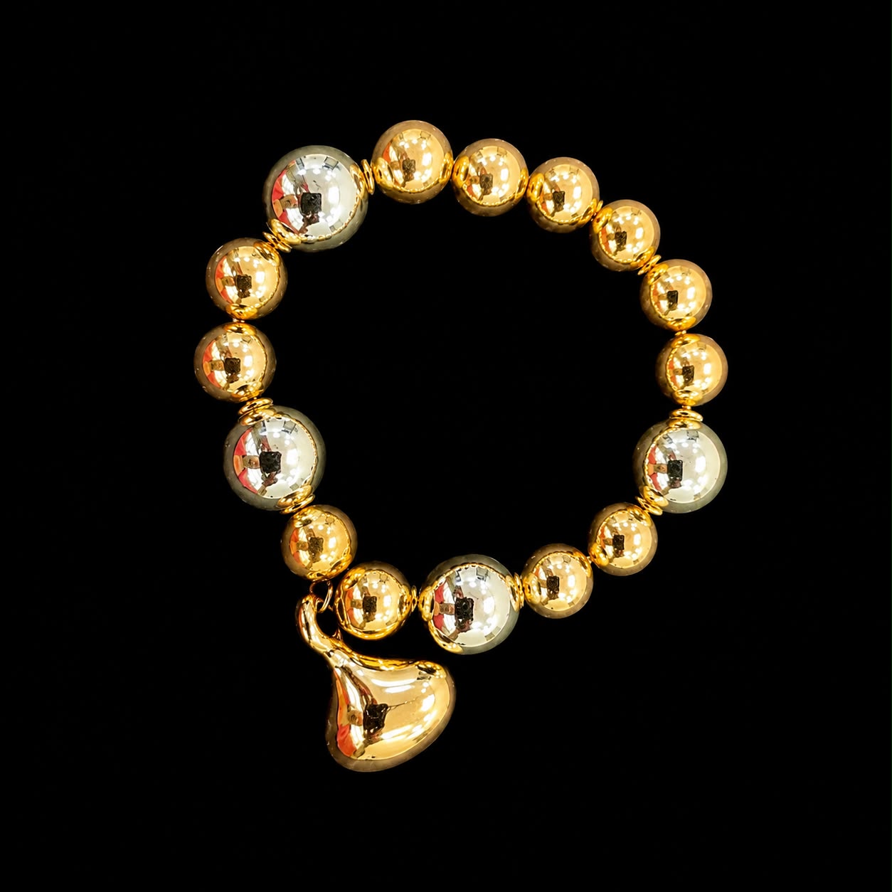 Dual Tone Heart Charm Beaded Bracelet