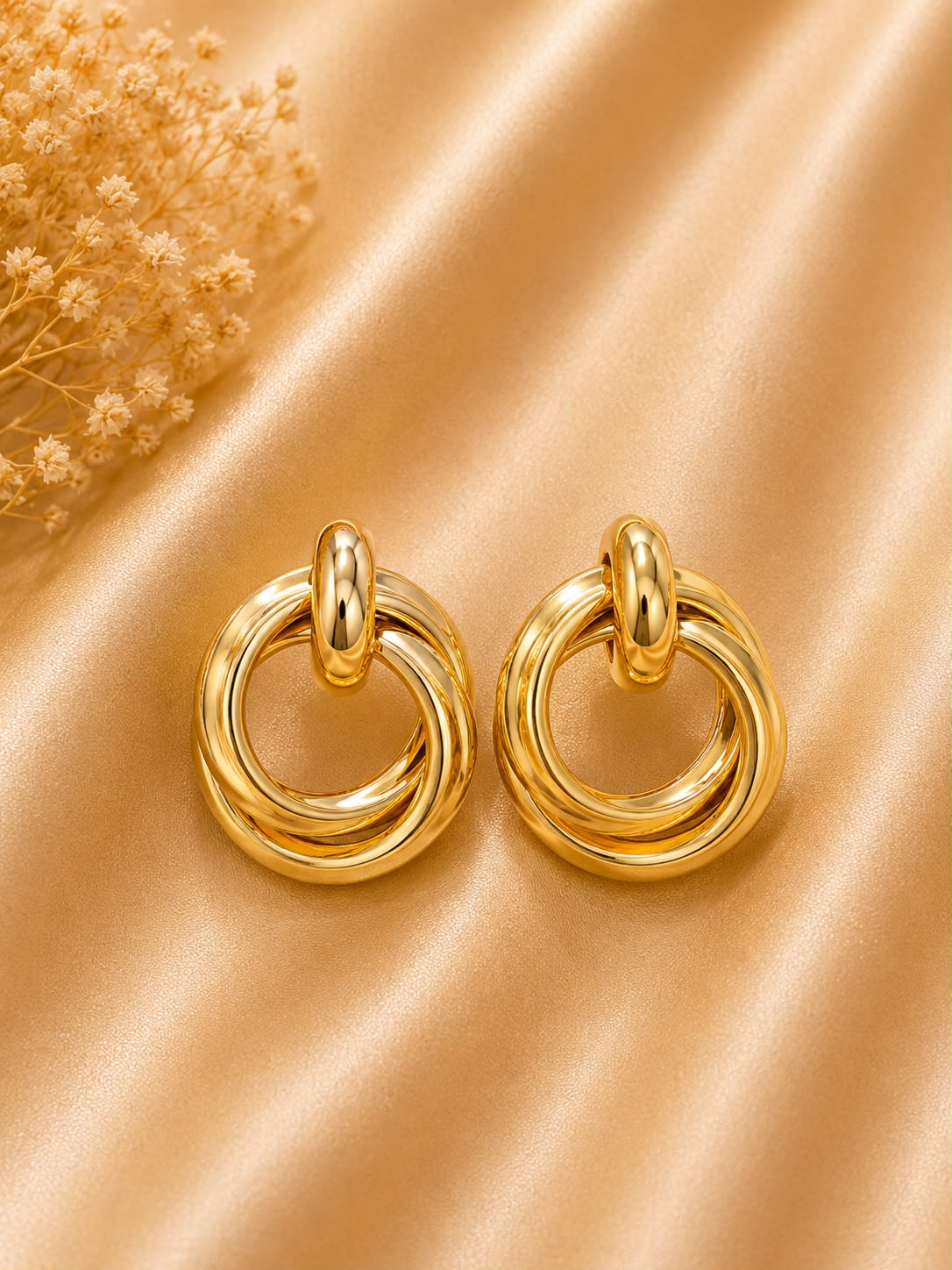 Golden Interlocking Circle Drop Earrings