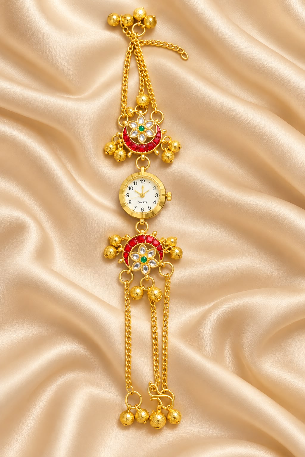 Royal Kundan Ruby Floral Bracelet Watch