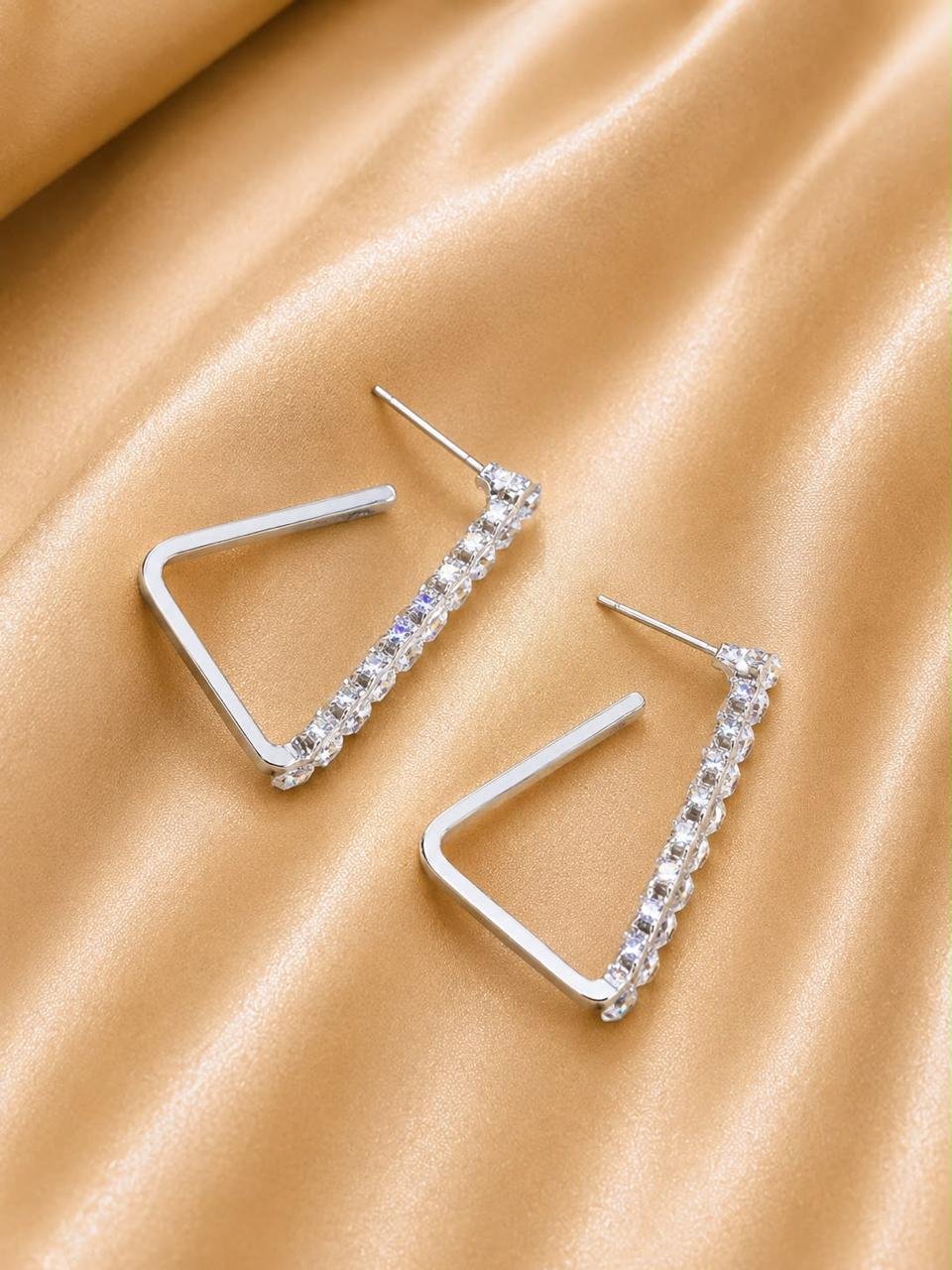 Product Name: Silver-Tone Crystal Geometric Hoop Earrings