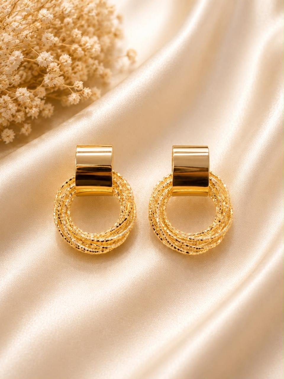 Product Name: Golden Triple Layer Textured Hoop Earrings