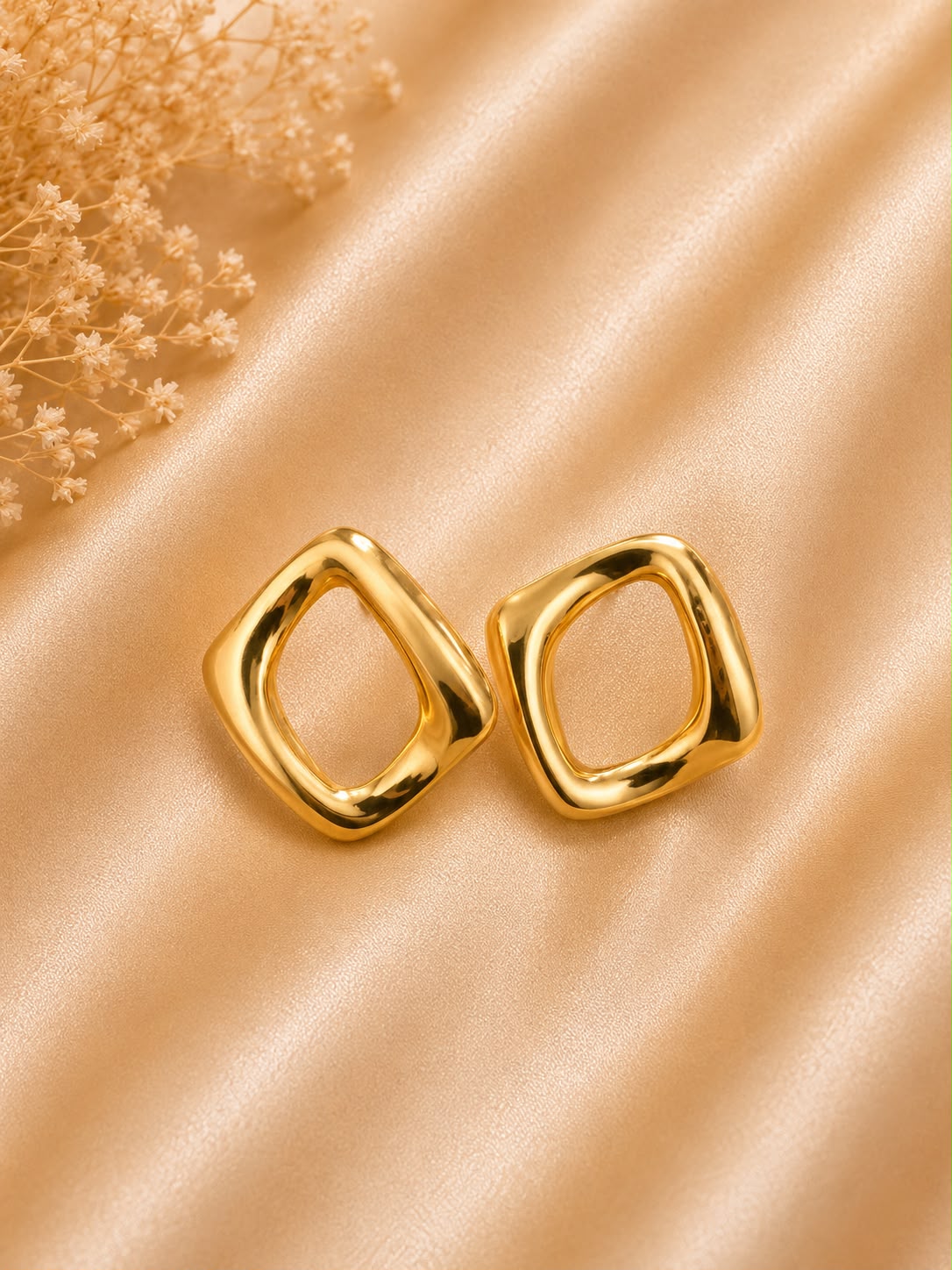 Golden Geometric Hollow Square Stud Earrings