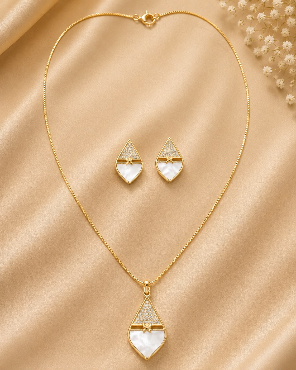 Gold-Tone Mother of Pearl Pendant Set