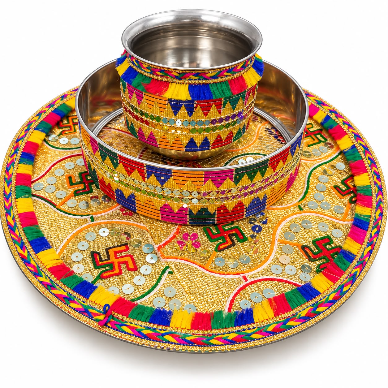 Product Name: Traditional Multicolor Karwa Chauth Pooja Thali Set