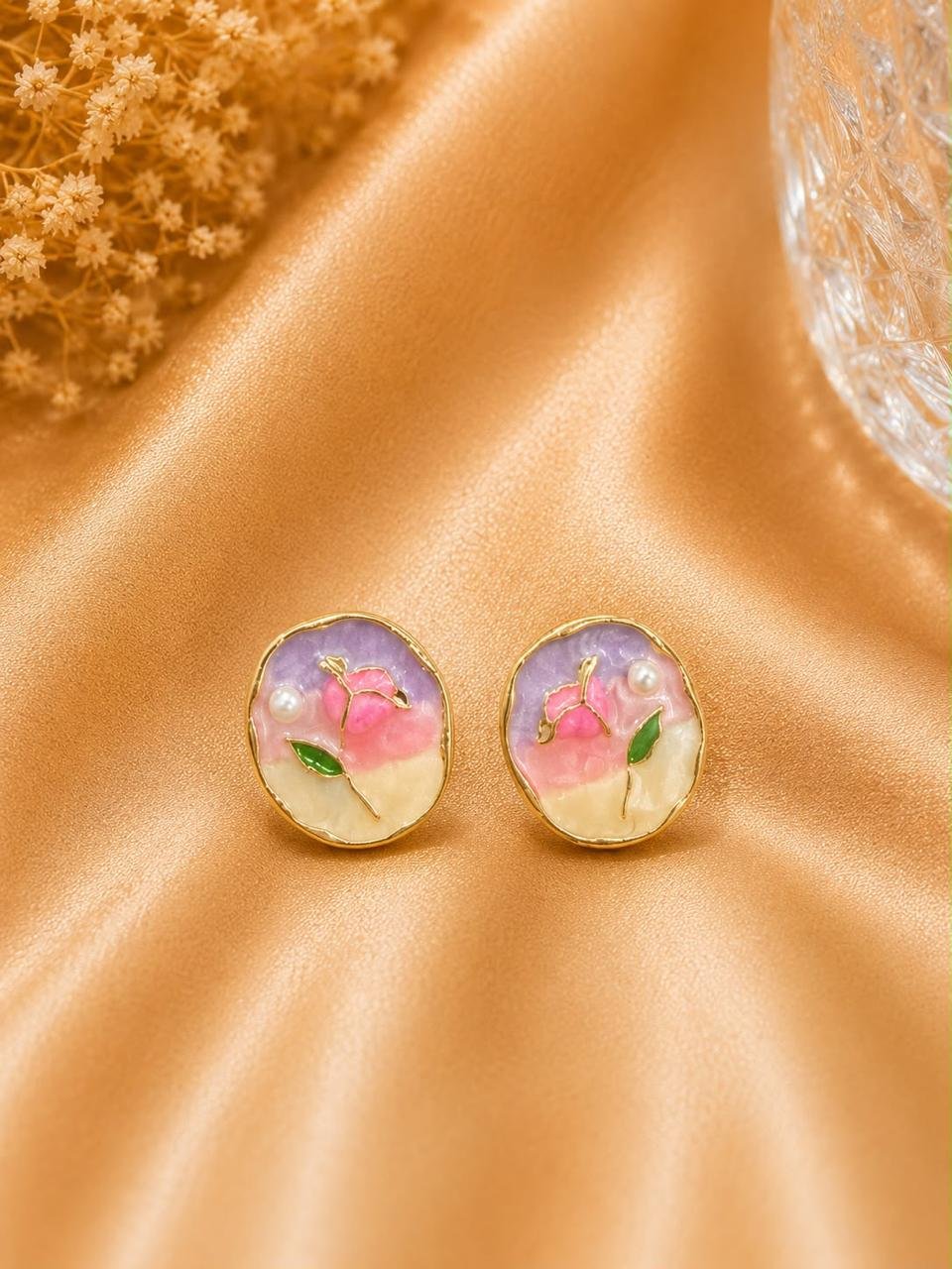 Product Name: Enamel Floral Round Stud Earrings