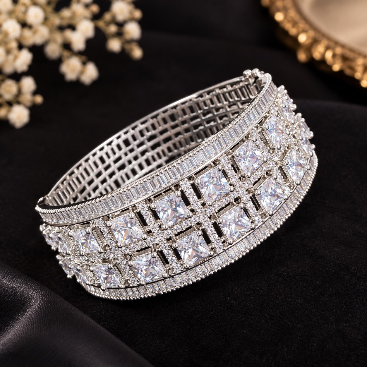 Product Name: Silver Luxe Princess Cut CZ Cuff Bracelet