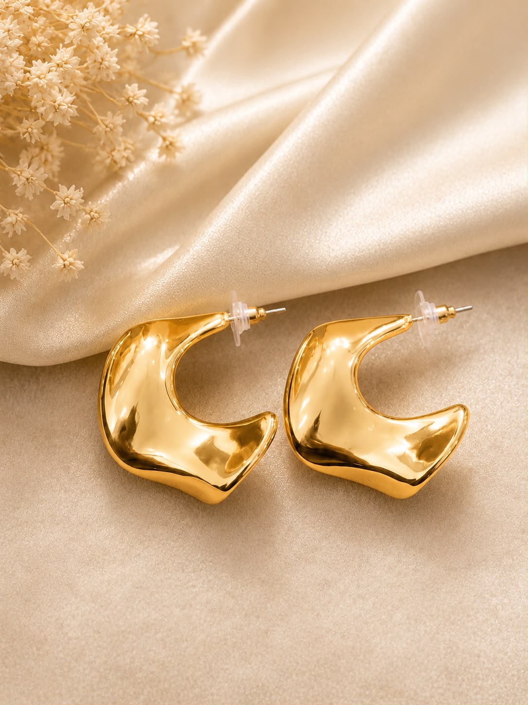 Golden Sculptural Chunky Hoop Earrings