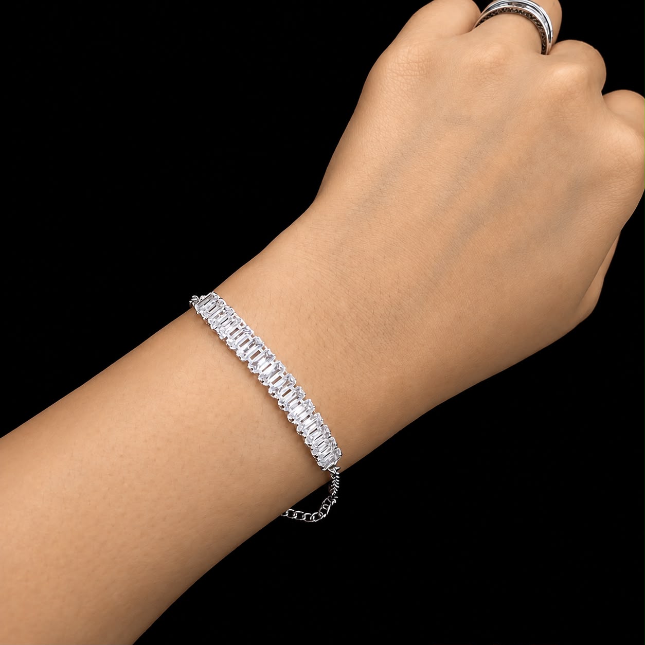 Silver Baguette Crystal Adjustable Bracelet
