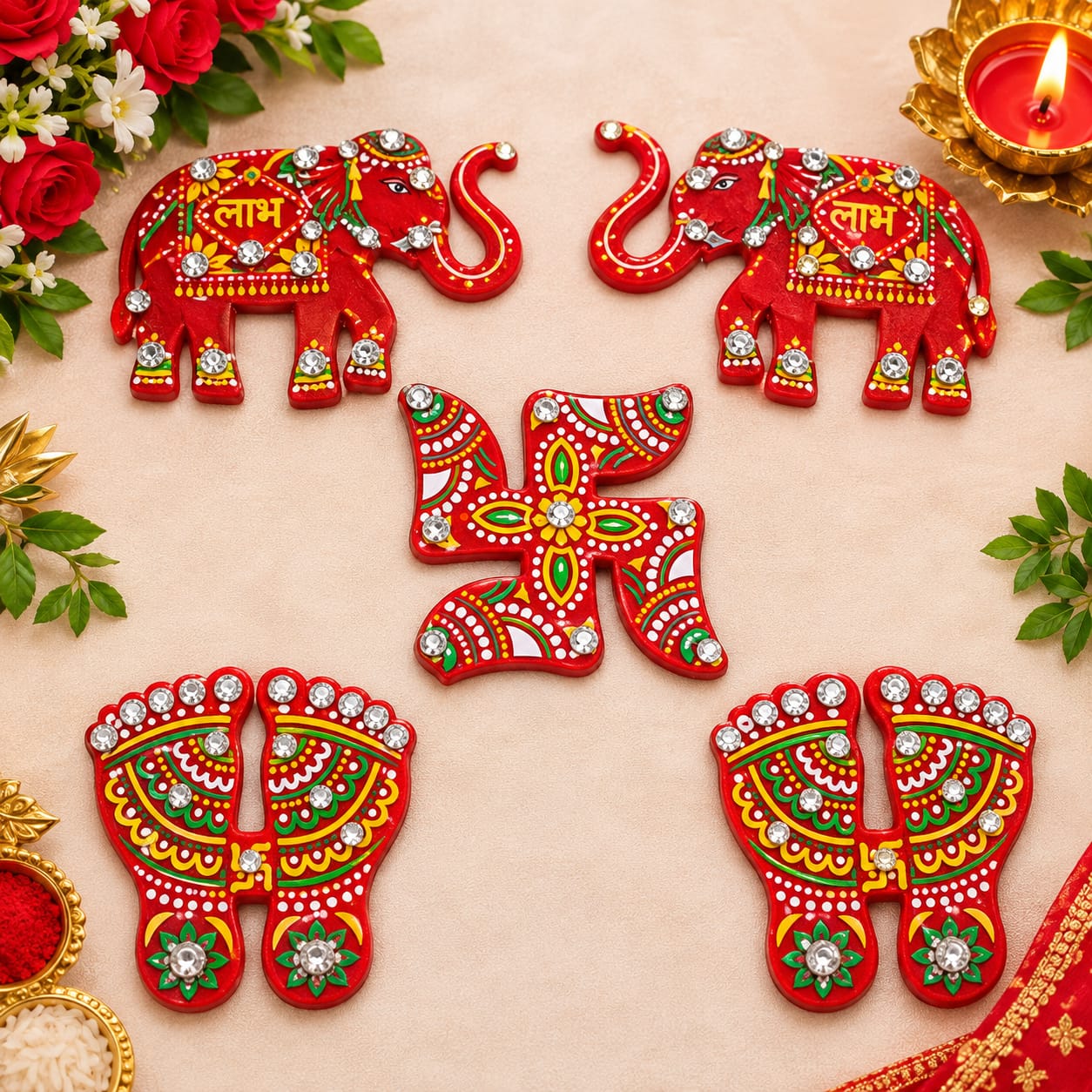 Product Name: Shubh Labh Elephant & Rangoli Festive Décor Set