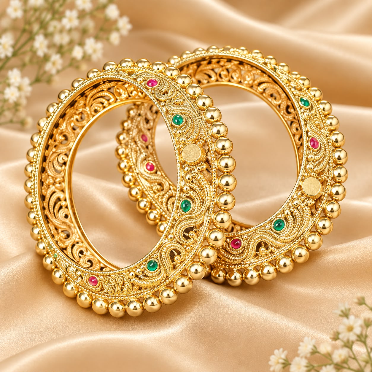 Traditional Gold-Tone Temple Design Bangles
