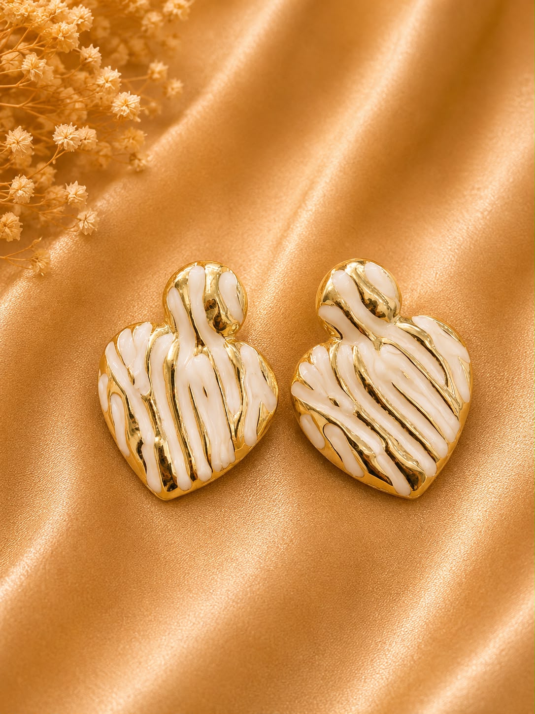 Golden Ivory Heart Statement Earrings