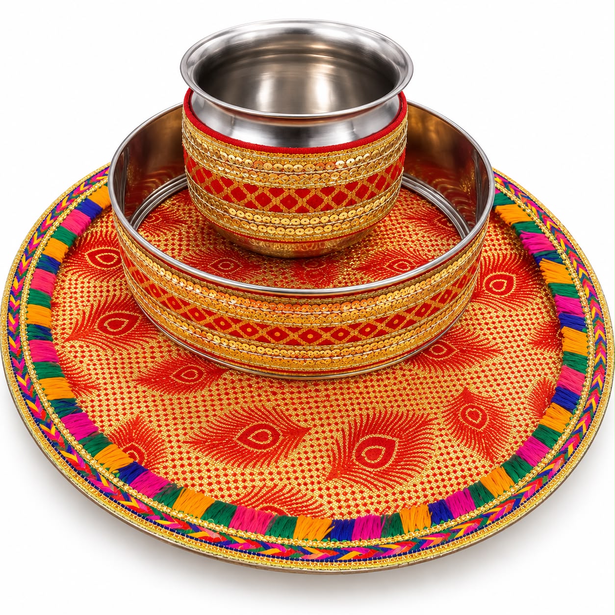 Red & Gold Traditional Karwa Chauth Pooja Thali Set