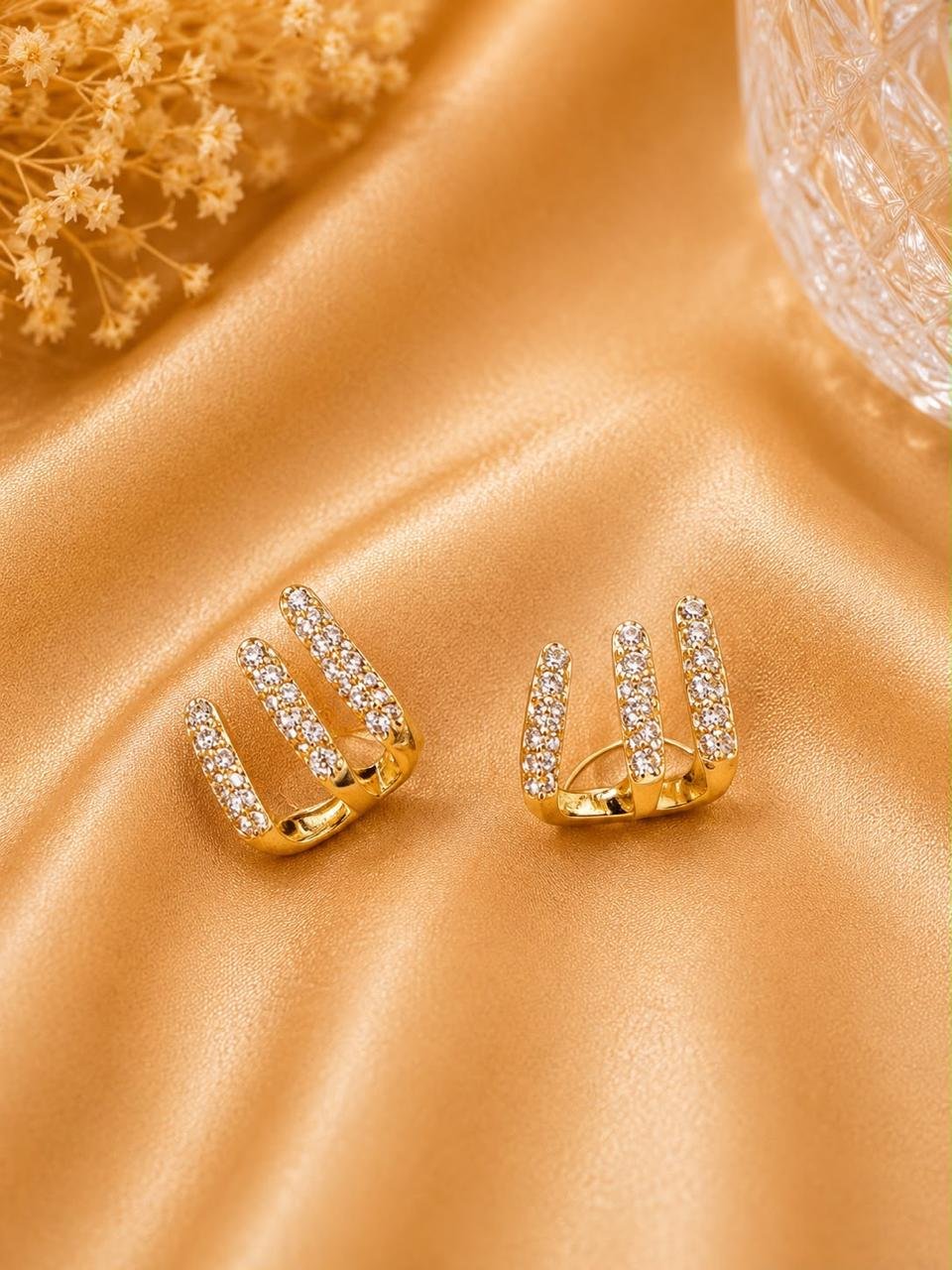 Triple Bar Crystal Hoop Earrings