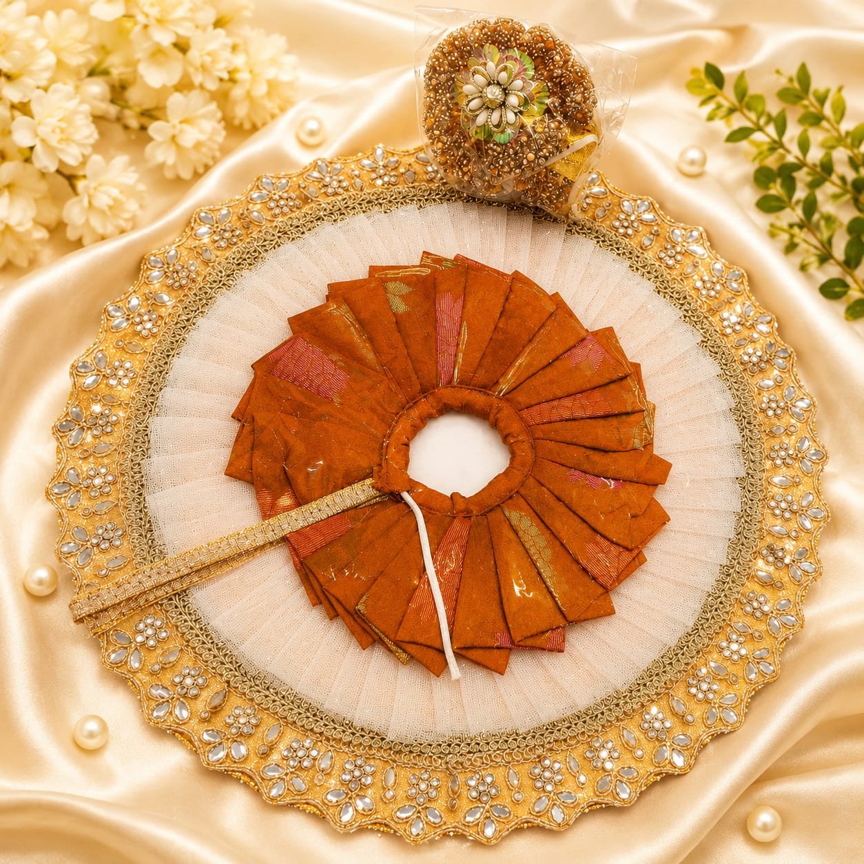 Product Name: Royal Orange & Gold Designer Laddu Gopal Poshak