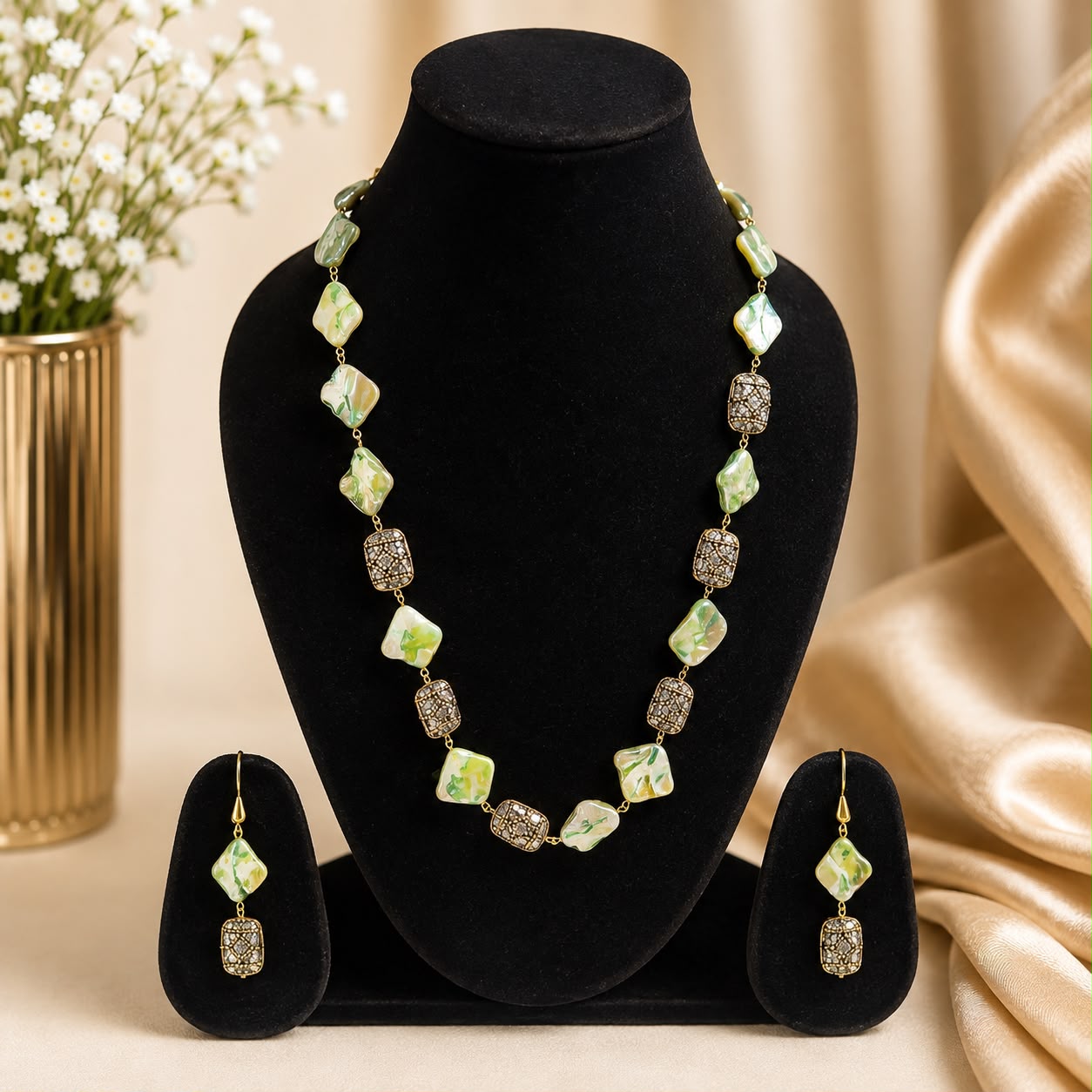 Green Marble Stone Designer Necklace Set
