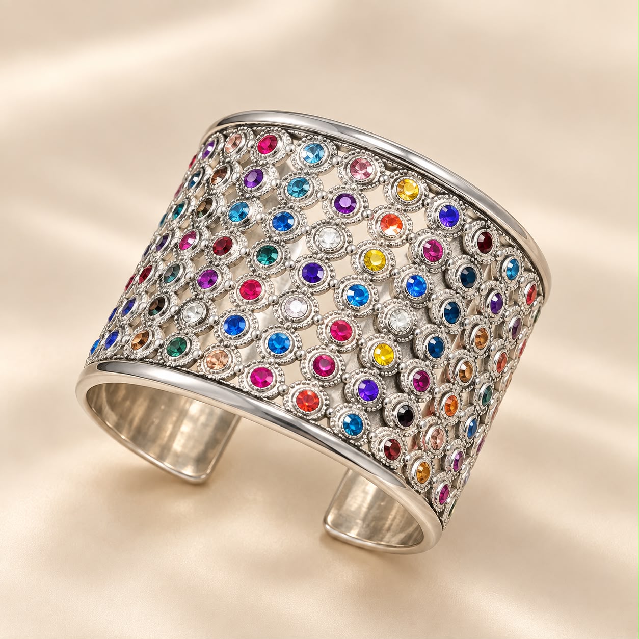 Multicolour Stone Studded Statement Cuff Bracelet