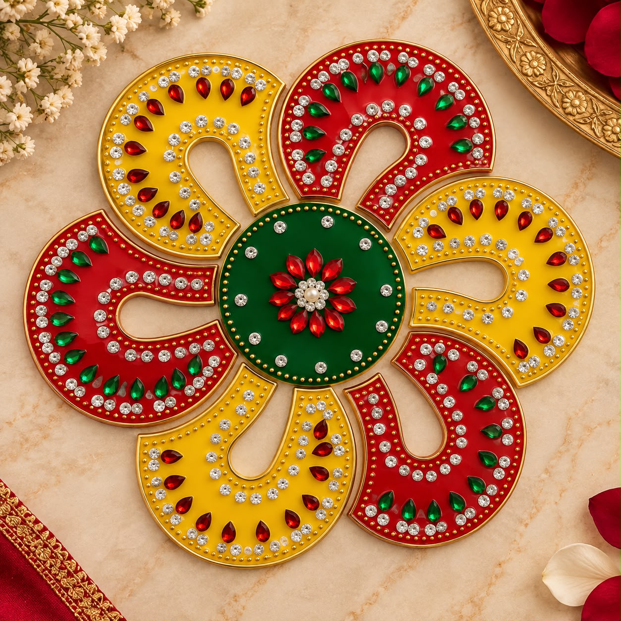 Festive Multicolour Kundan Style Rangoli Set