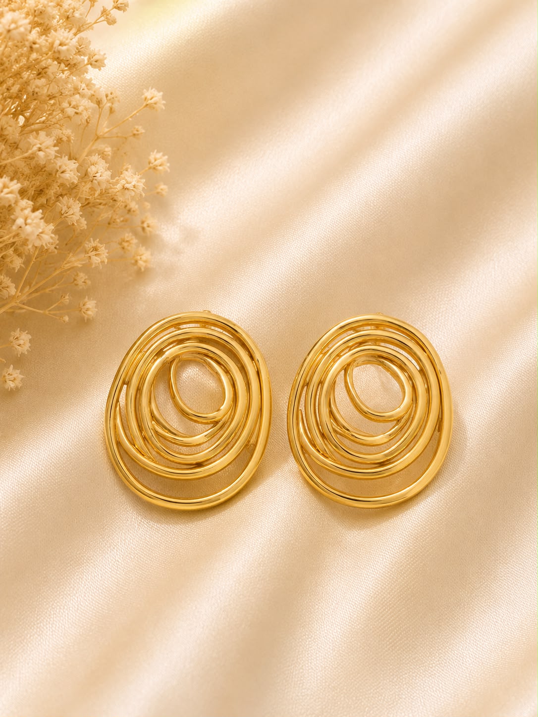 Modern Spiral Gold Stud Earrings