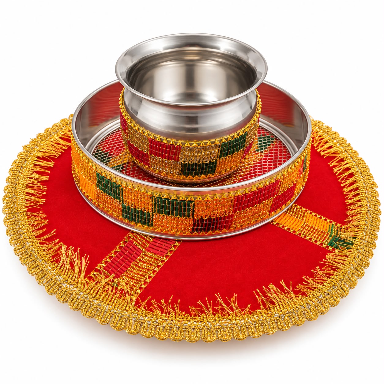 Red & Gold Traditional Karwa Chauth Thali Set