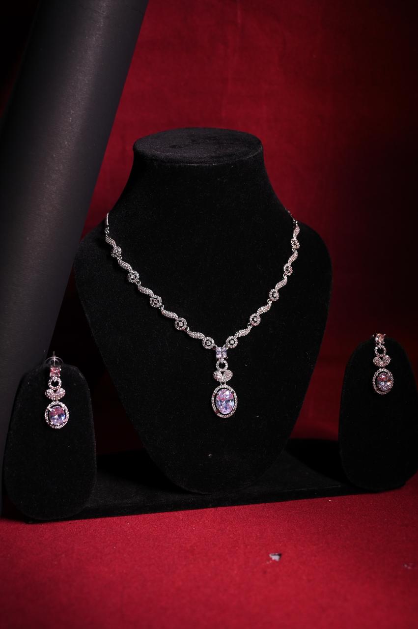 AD White Crystal Floral Necklace Set