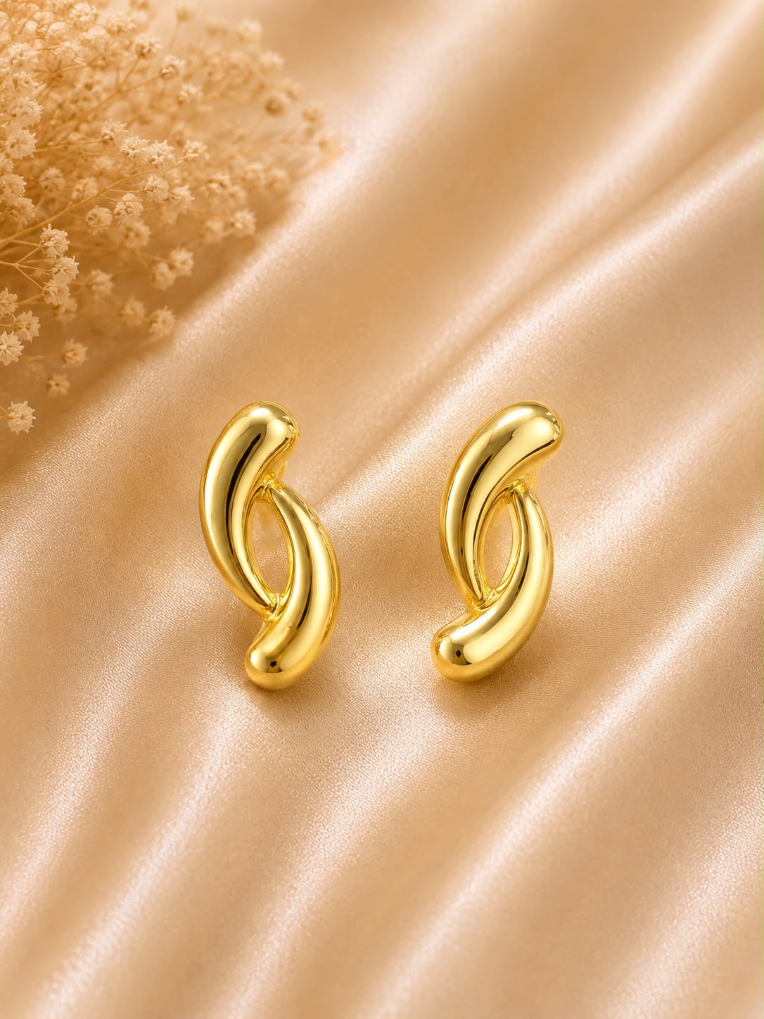 Golden Double Loop Link Earrings