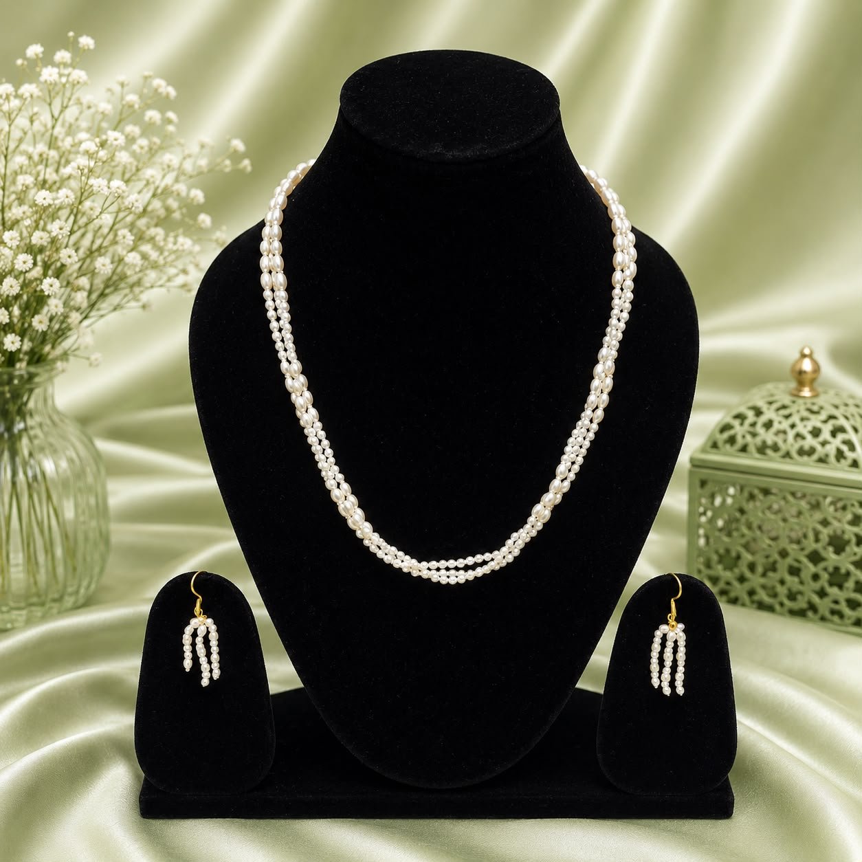 Elegant Pearl Layered Necklace Set with Earrings