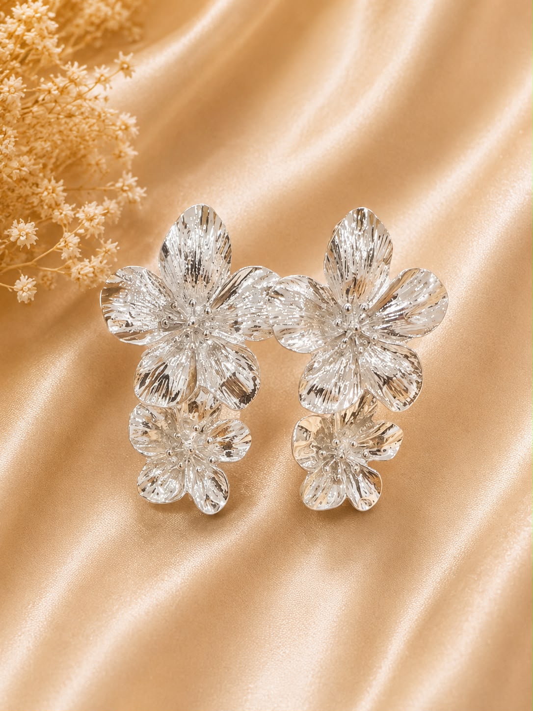 Silver Bloom Floral Statement Earrings