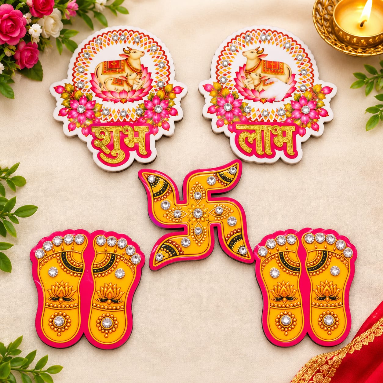 Product Name: Shubh Labh Cow & Charan Festive Rangoli Set