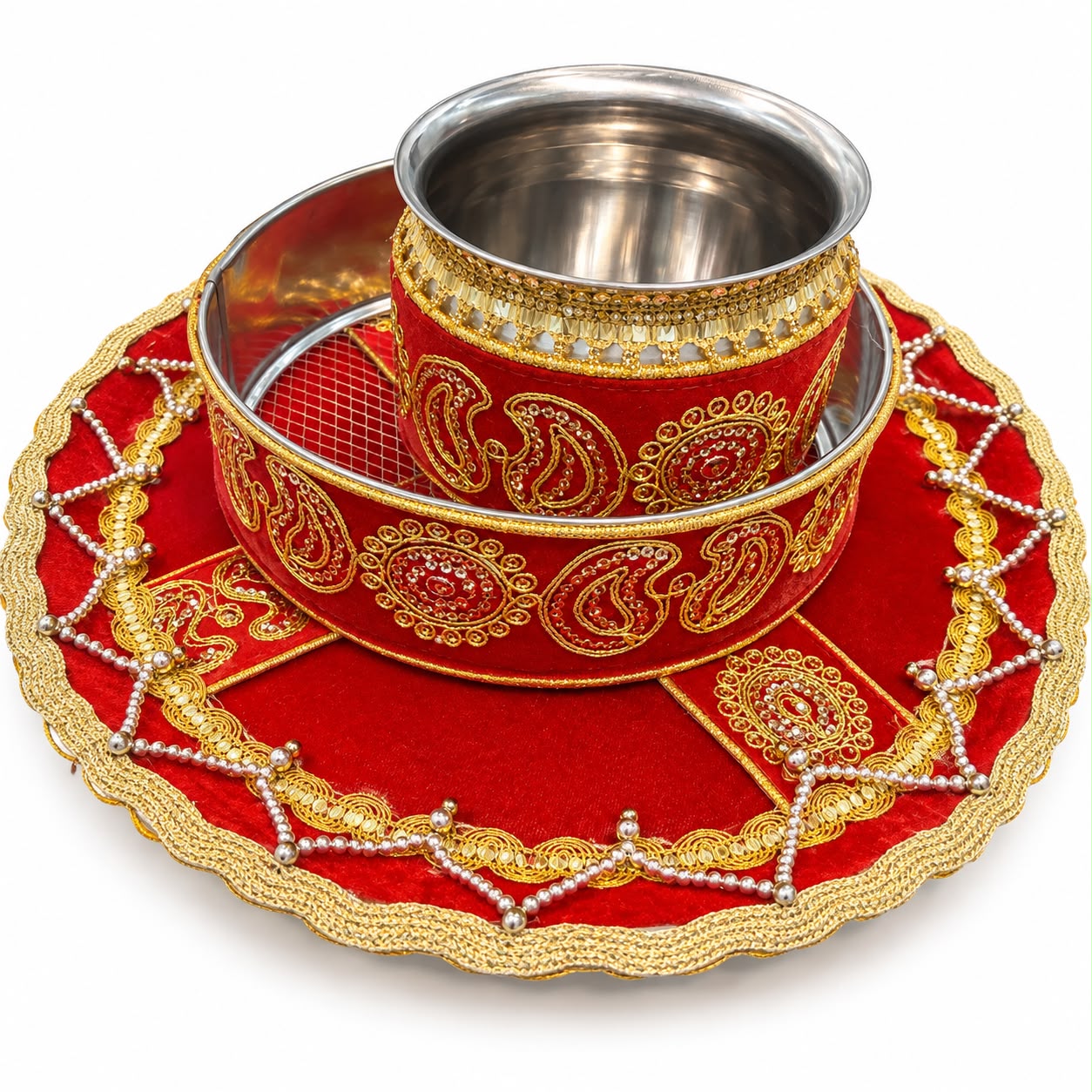 Traditional Red Karwa Chauth Thali Set