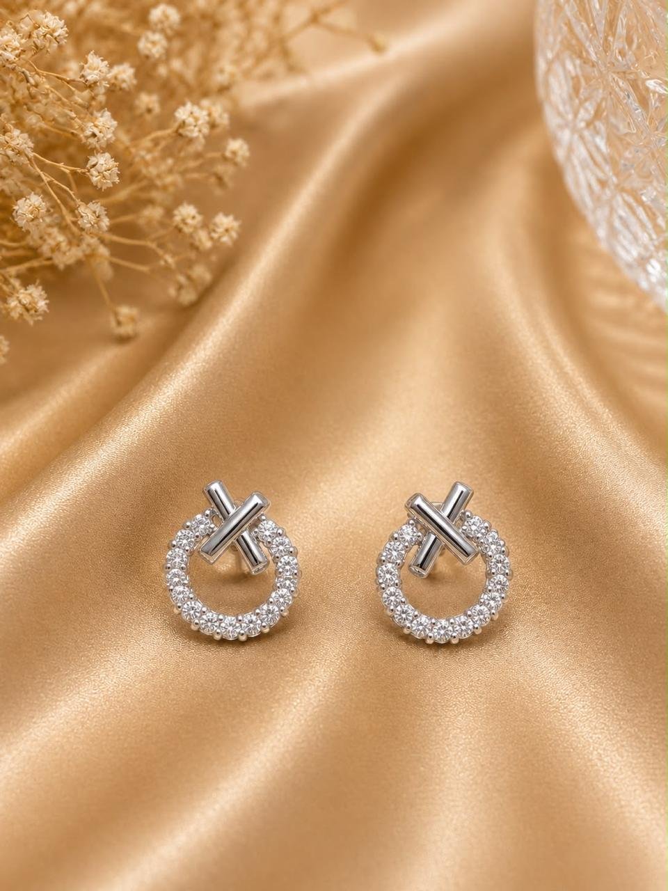 Product Name: Crystal Circle Cross Stud Earrings