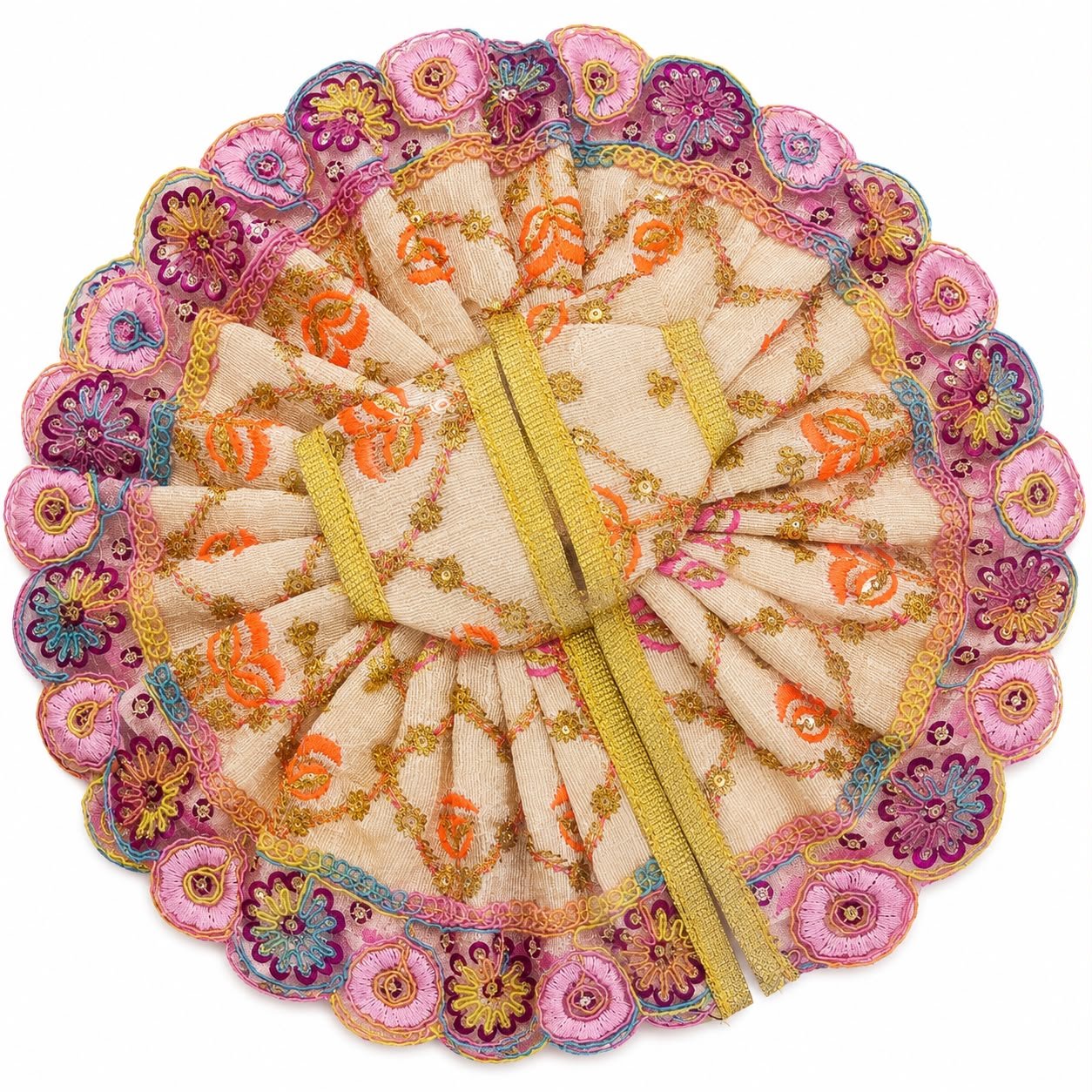 Cream Multicolor Floral Embroidered Laddu Gopal Poshak