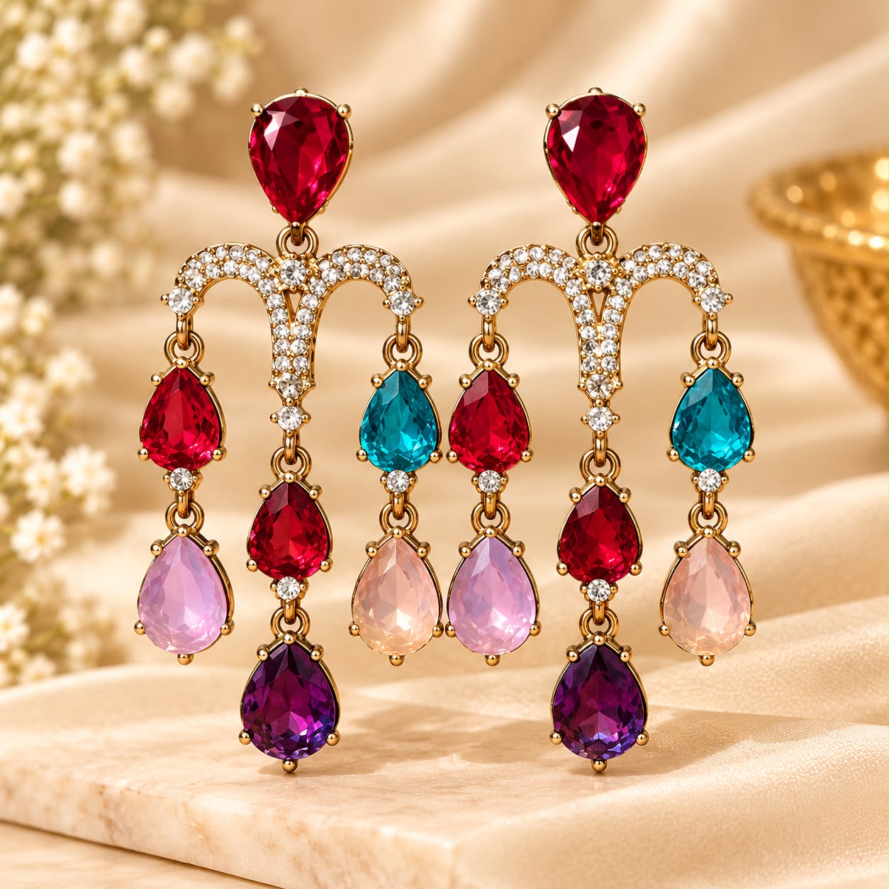 Multicolour Crystal Statement Earrings