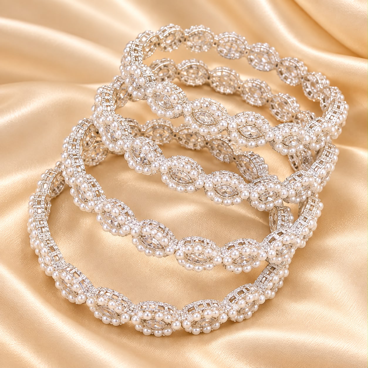 Product Name: Pearl & Crystal Silver-Tone Statement Bangle pack of 4