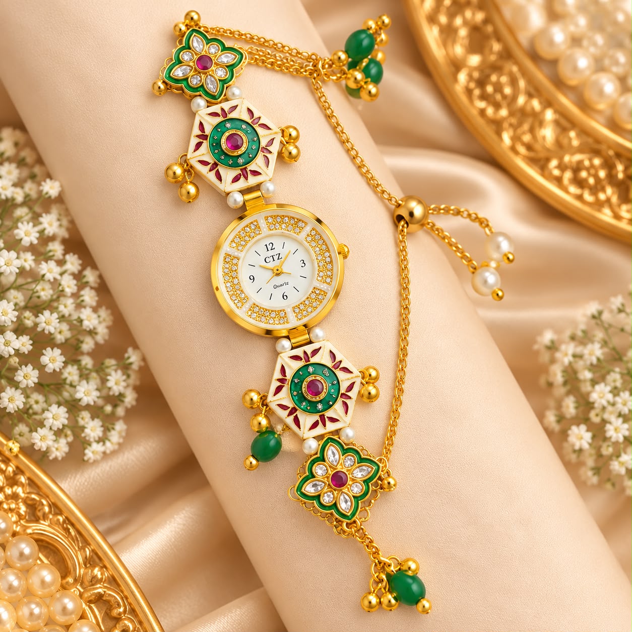 Royal Green & Ruby Festive Bracelet Watch