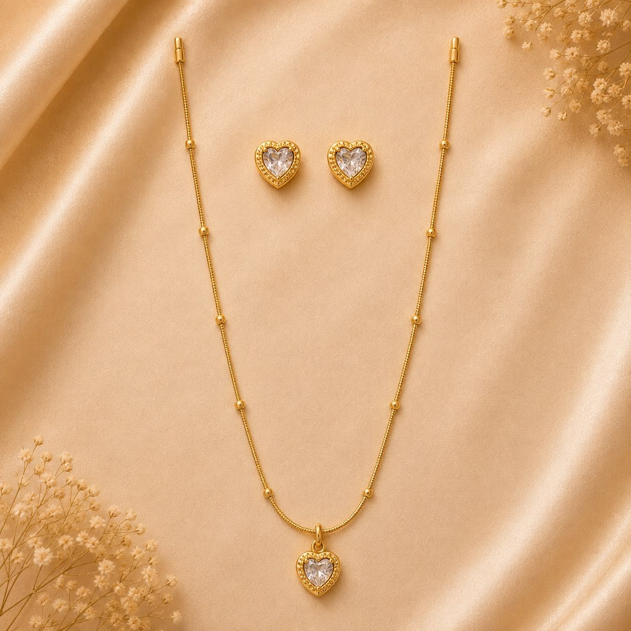 Product Name: Elegant Heart Crystal Pendant Necklace & Earrings Set