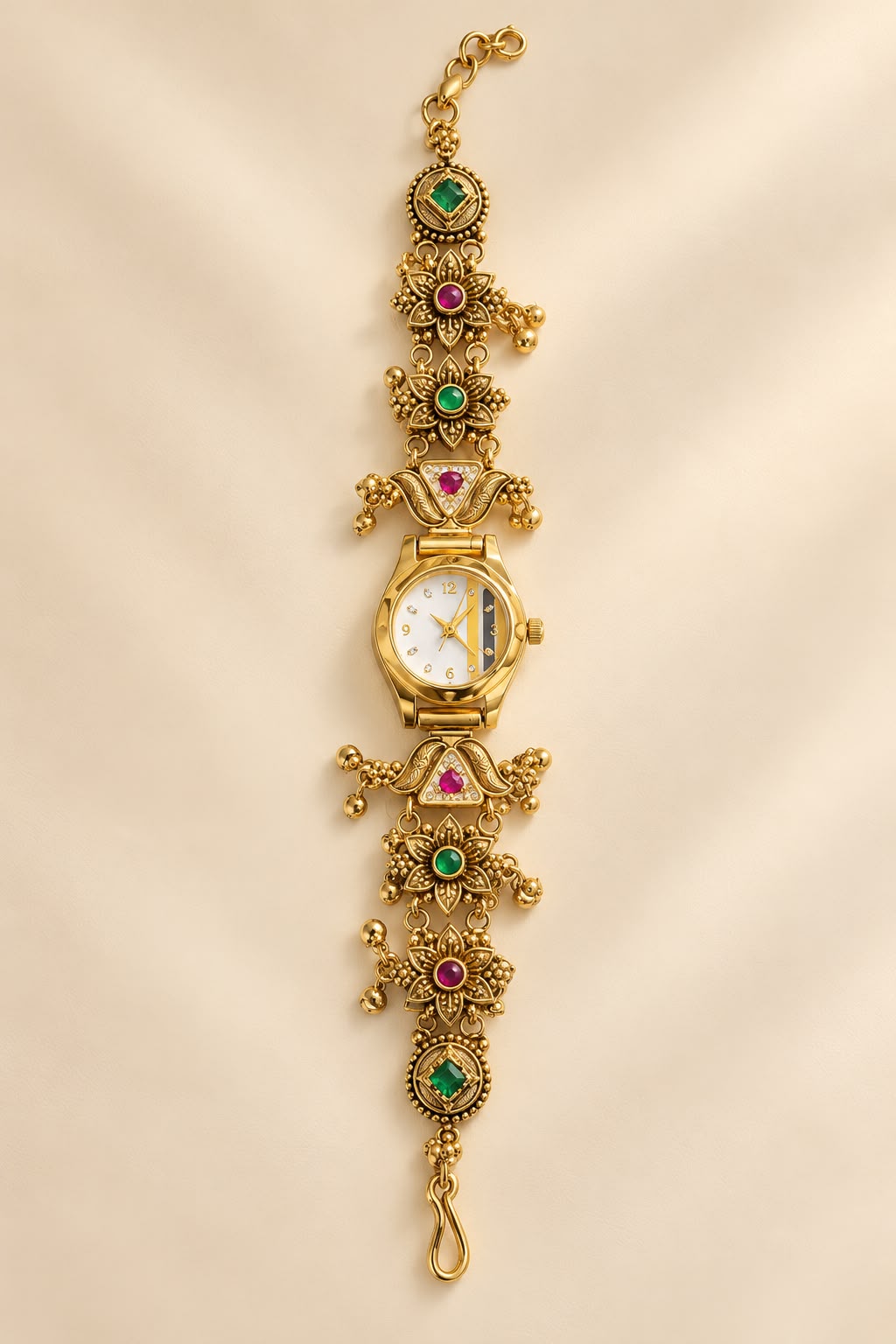 Royal Kundan Bracelet Watch with Floral Charms