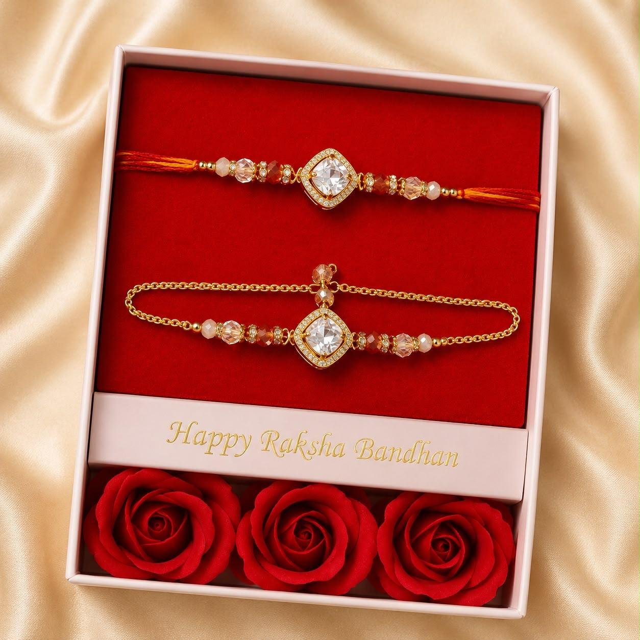 Product Name: Royal Crystal Rakhi & Lumba Bracelet Gift Set