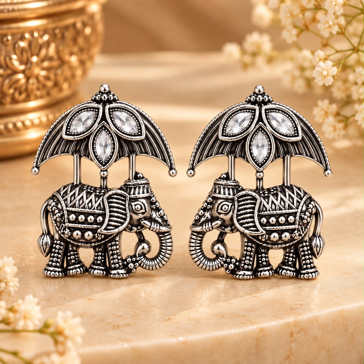 Royal Elephant Oxidised Jhumka Earrings