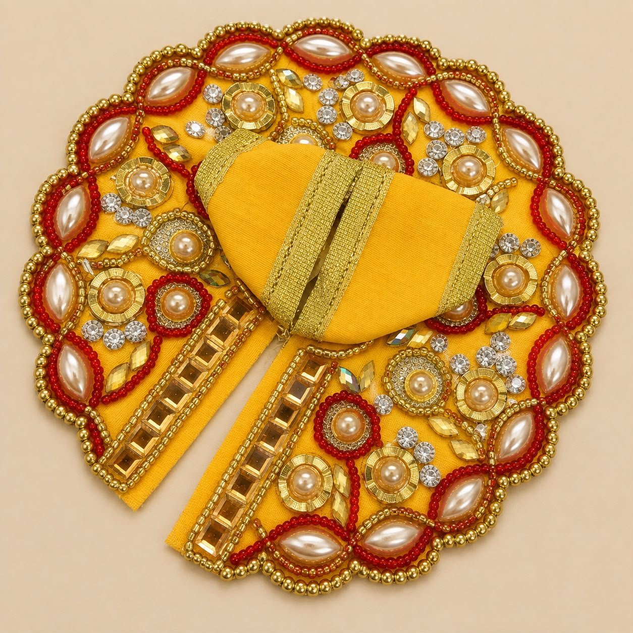 Royal Yellow Pearl & Zari Embellished Laddu Gopal Poshak