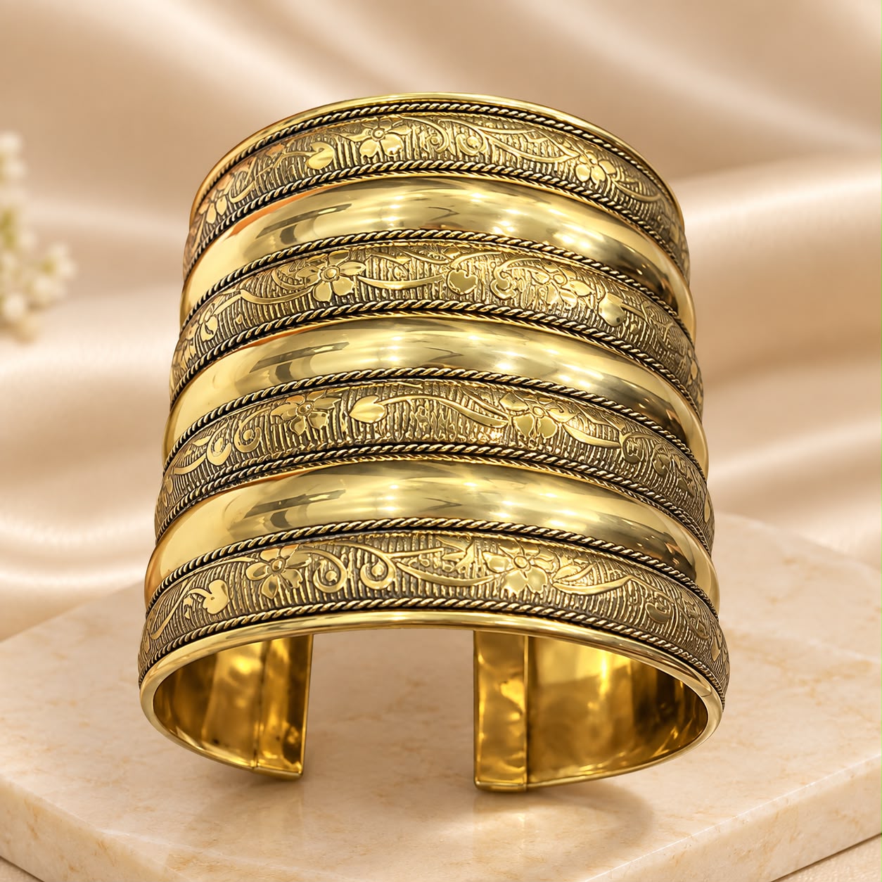 Antique Gold Engraved Statement Cuff Kada