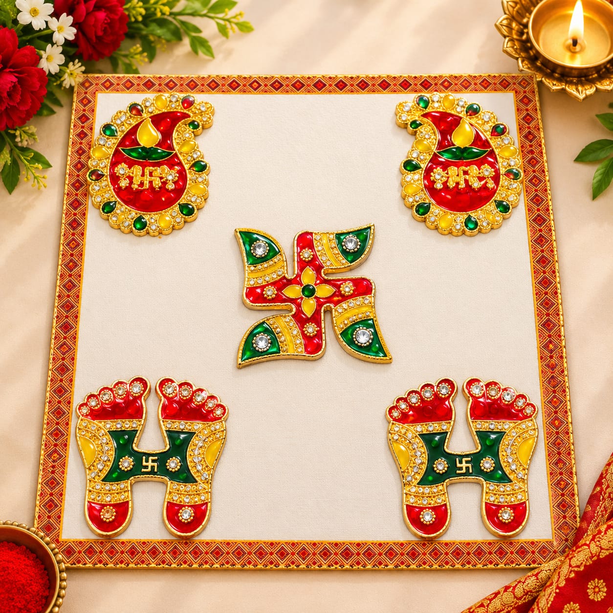 Product Name: Shubh Labh Swastik & Charan Festive Rangoli Set