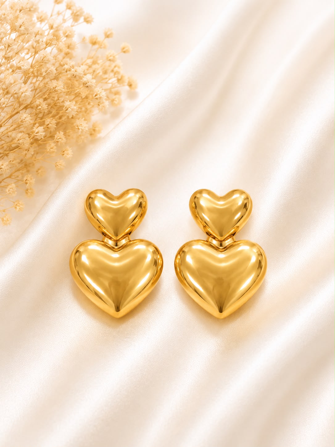 Luxury Double Heart Gold Stud Earrings