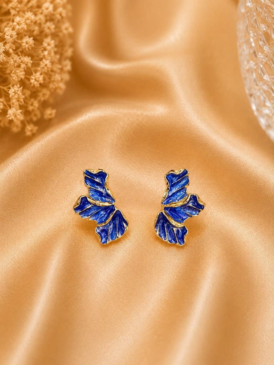 Royal Blue Enamel Leaf Earrings
