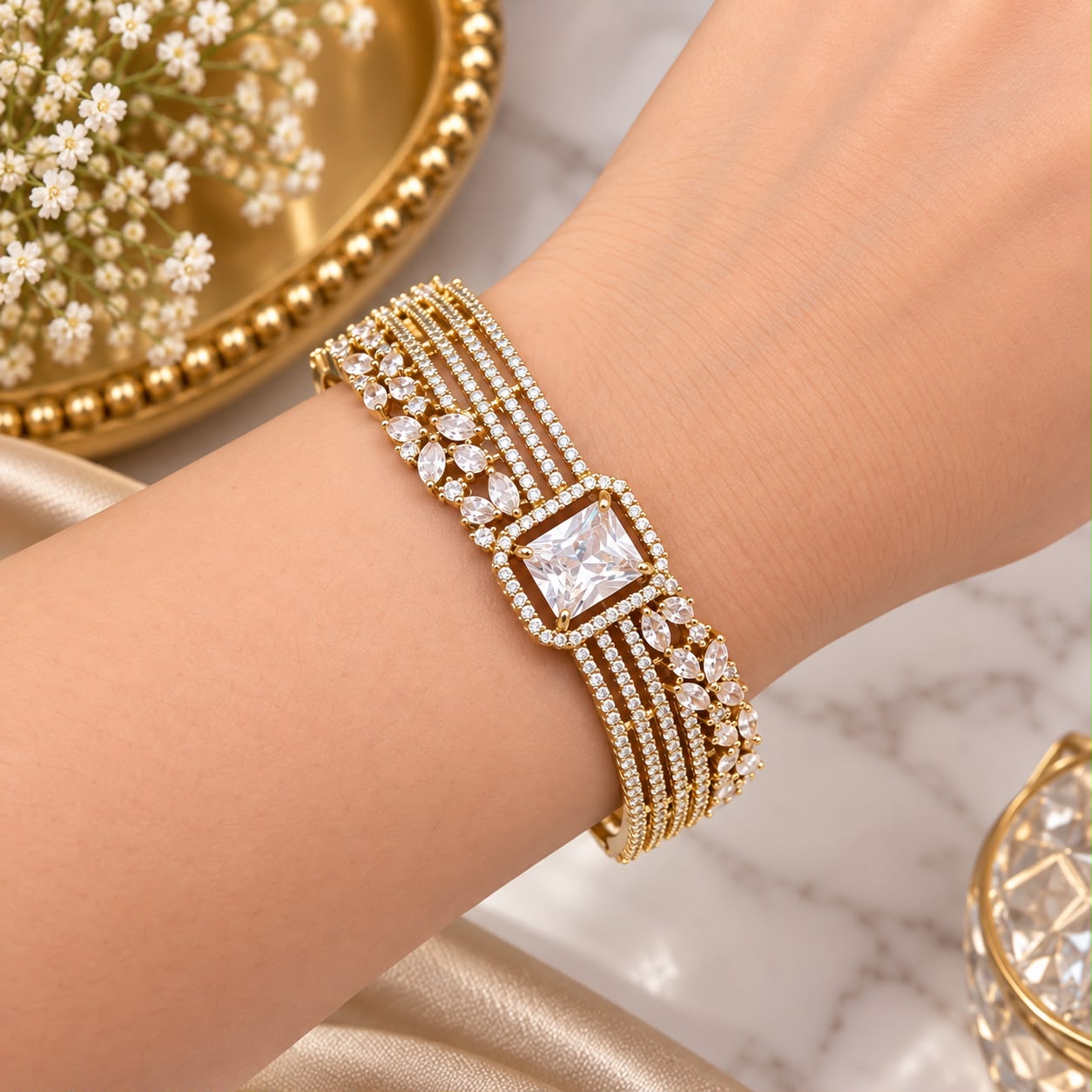 Elegant Crystal Gold-Tone Statement Bracelet