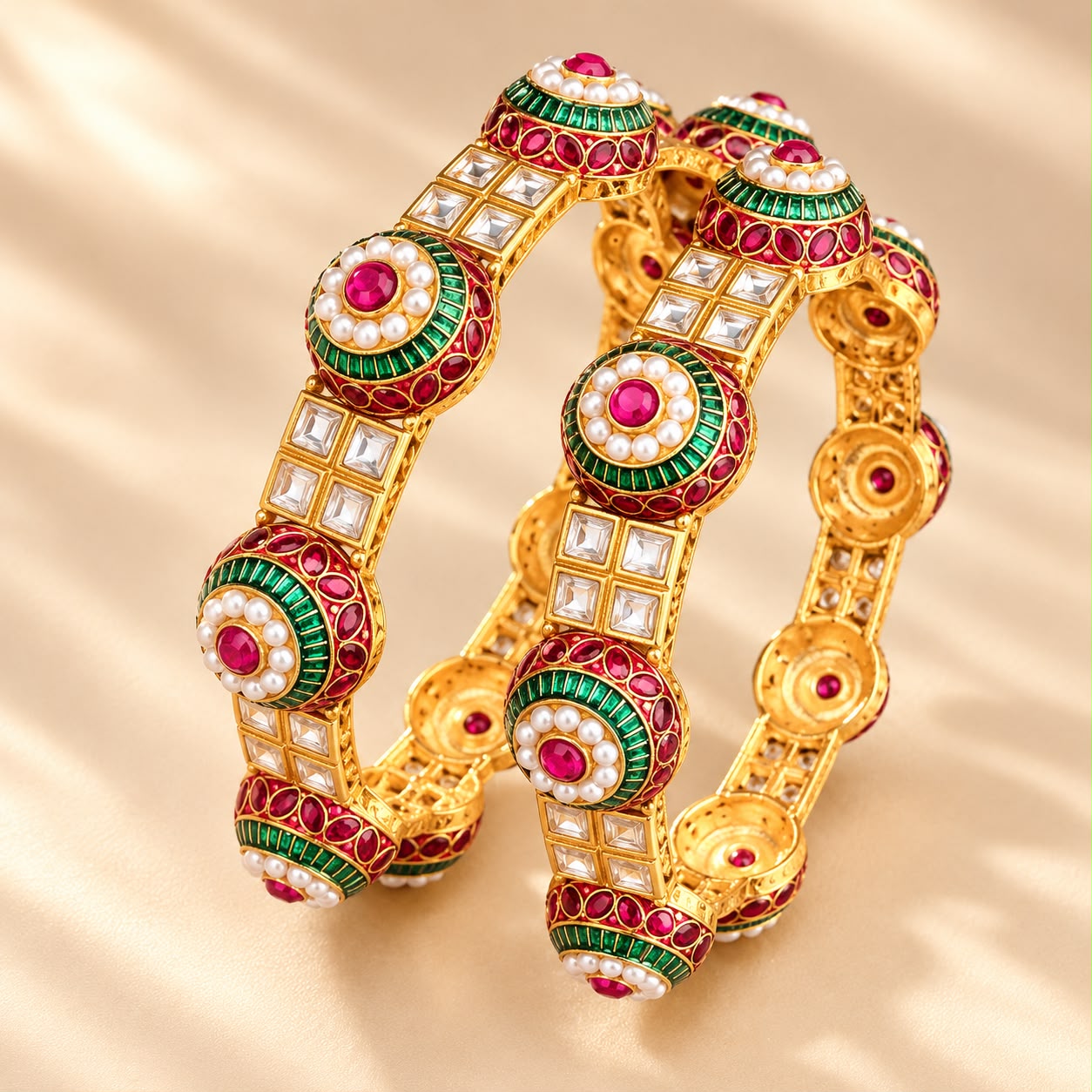 Product Name: Royal Meenakari Kundan Pearl Bangle pack of 2