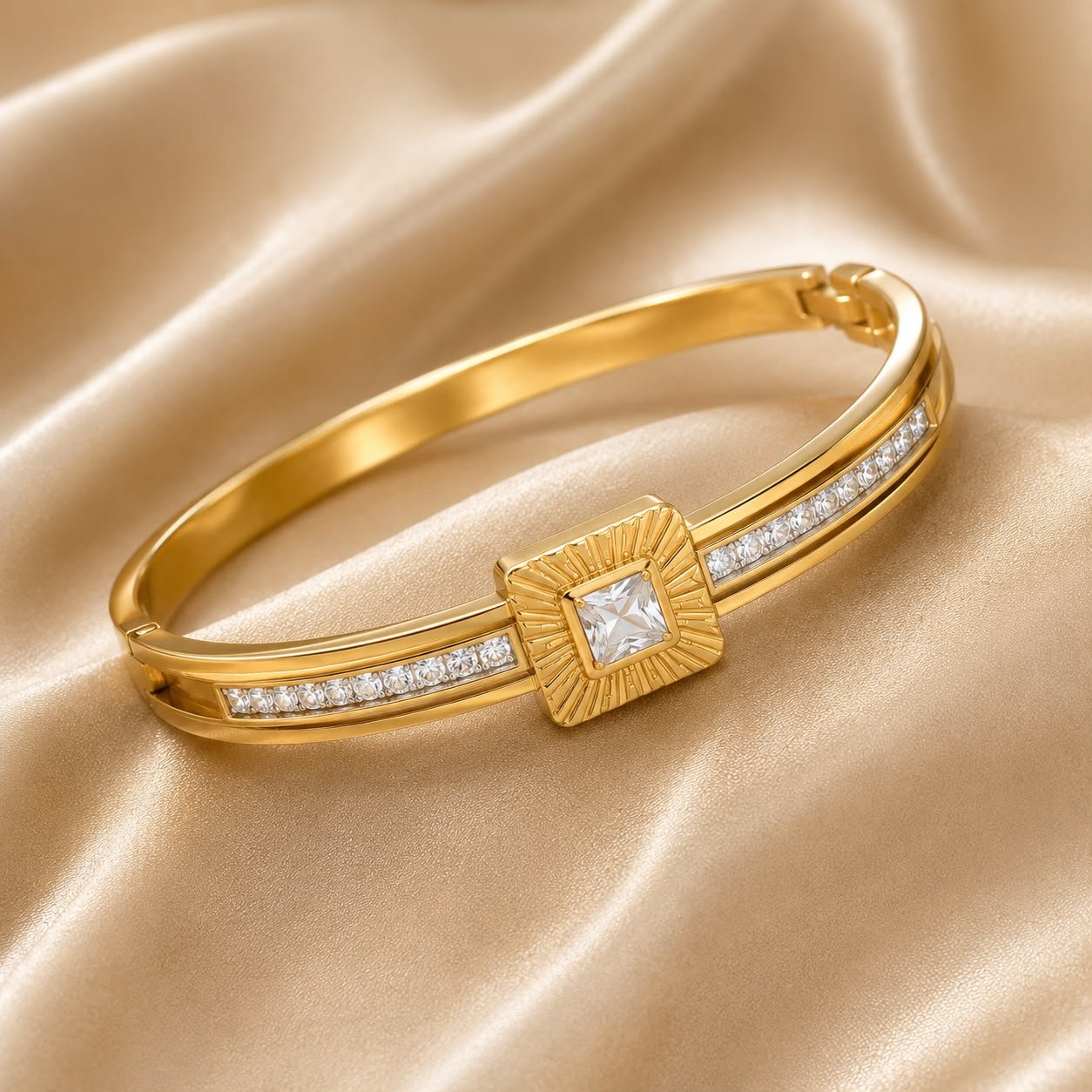 Golden Square Crystal Anti-Tarnish Bangle