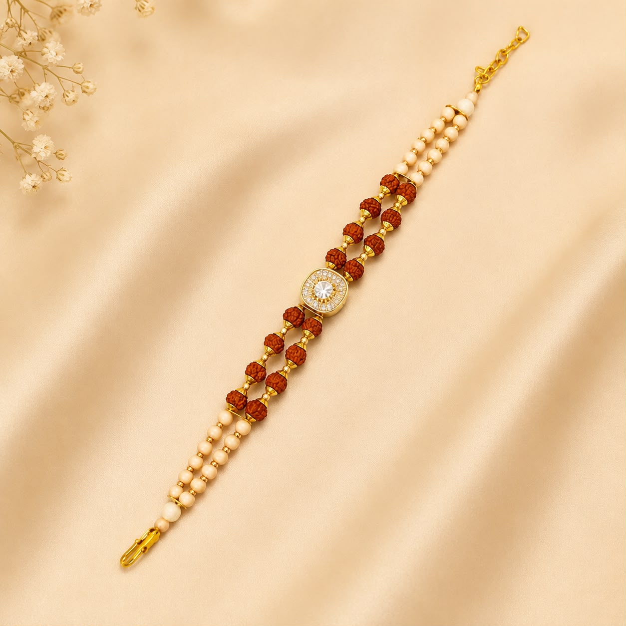 Premium Rudraksha Bracelet Rakhi with Crystal Center Charm