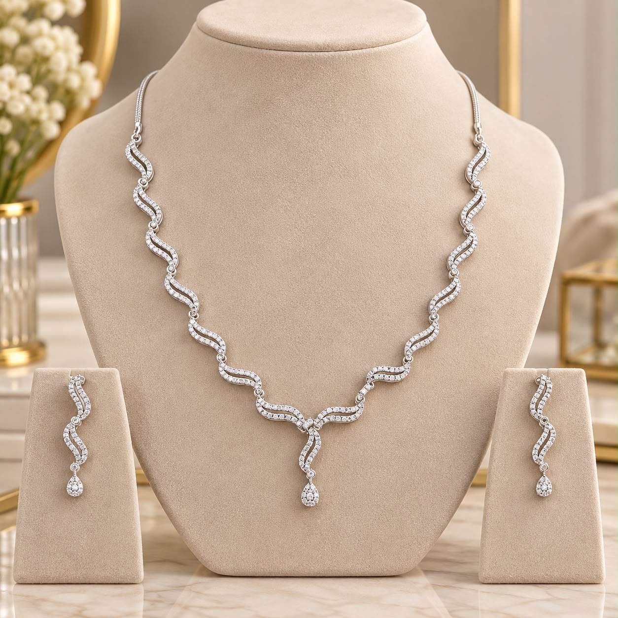 Product Name: AD Twisted Wave Necklace Set